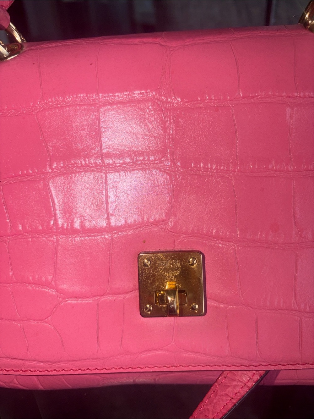 MCM Pink Croc-Embossed Top Handle /Crossbody Bag COA - Picture 6 of 11